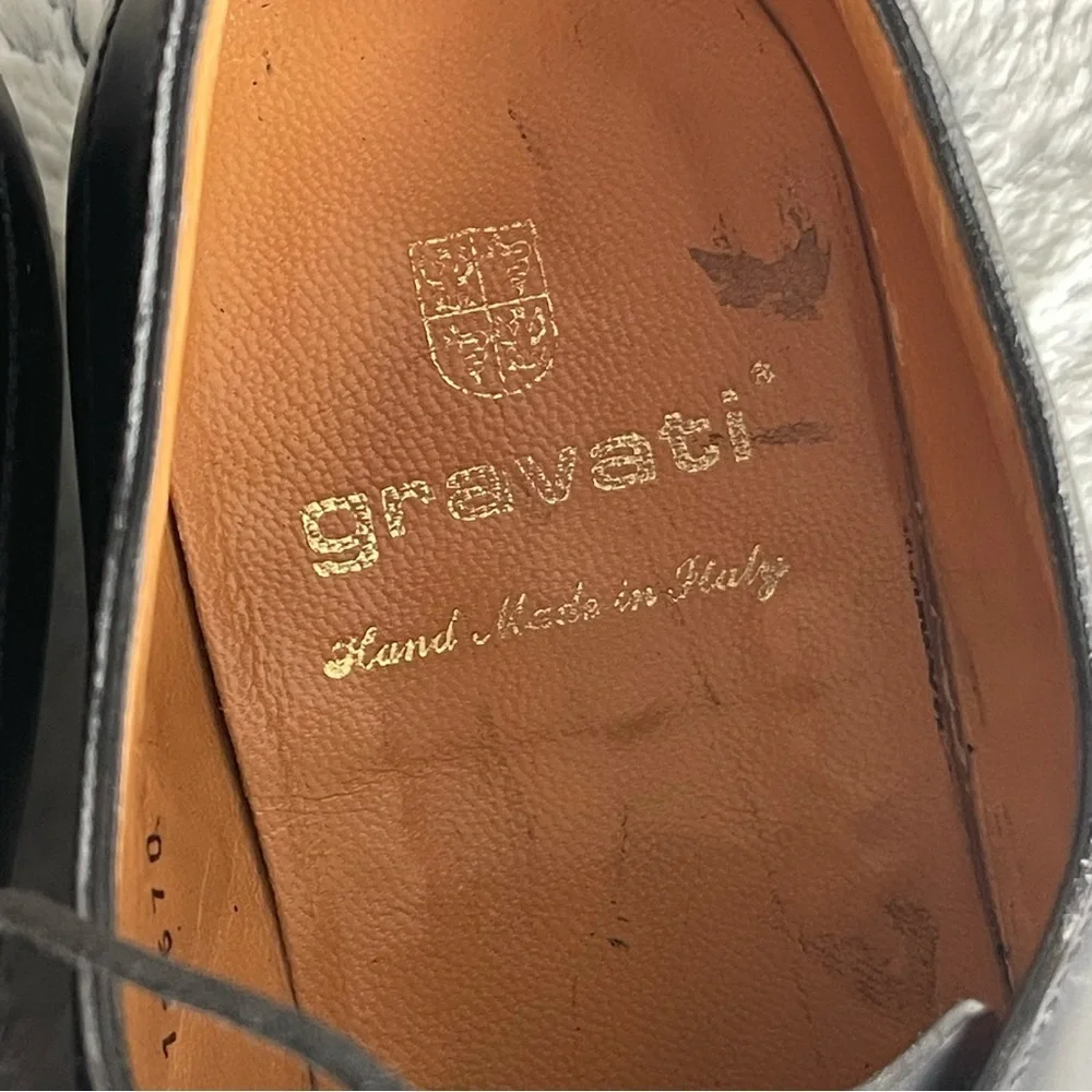 Gravati Shoes Mens 8.5 Black Italian Derby Leather Blucher Luxe ITALY